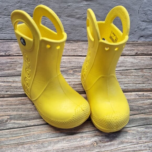 Crocs Kids Yellow Rubber Boots, Kids Handle it Rain Boots Size 7 - Picture 1 of 7